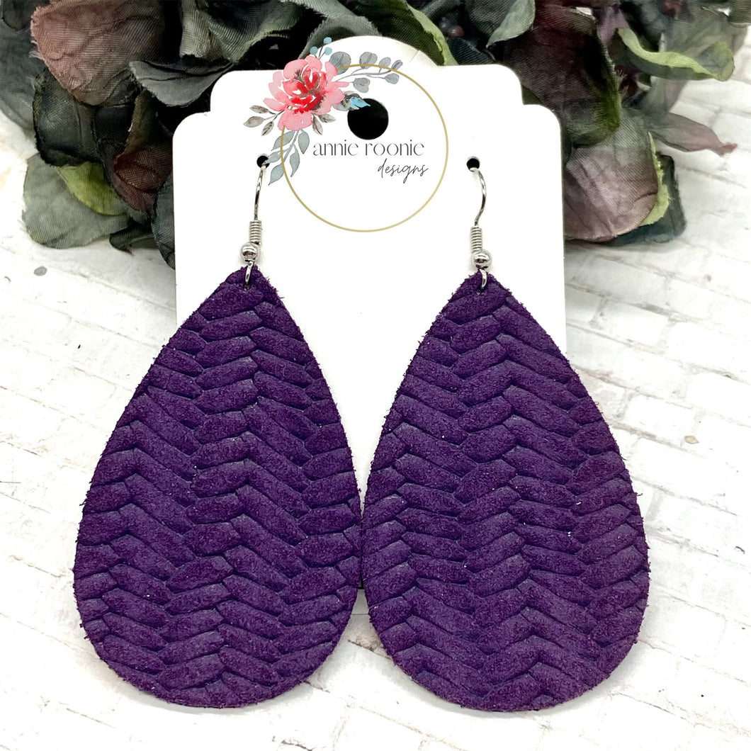 Purple Braided Suede Teardrop earrings