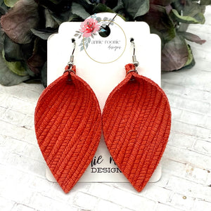 Red Striped Textured Suede Pinched Petal earrings