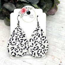 Load image into Gallery viewer, White &amp; Black Snow Leopard leather Teardrop earrings