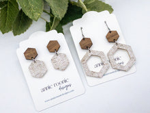 Load image into Gallery viewer, Wood + Leather Hexagon earrings