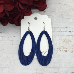 Royal Blue Striped Texture Suede Oval cutout earrings