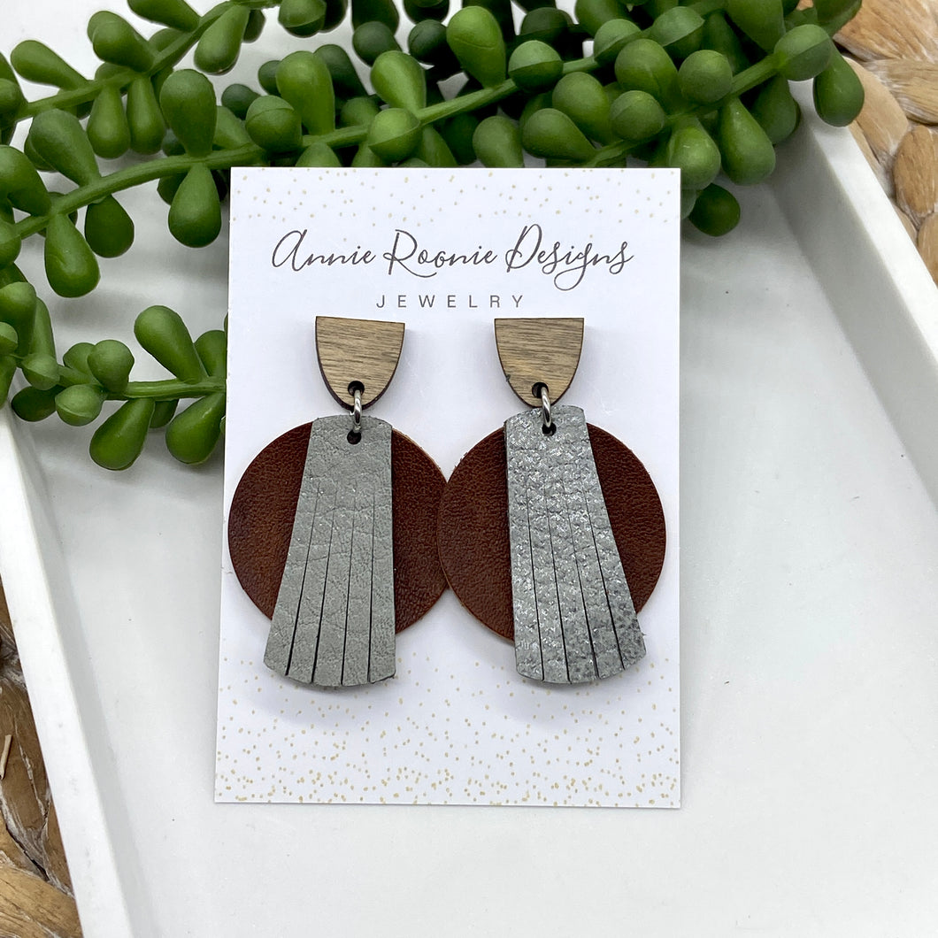 Sophie earrings in Brown & Gray leather
