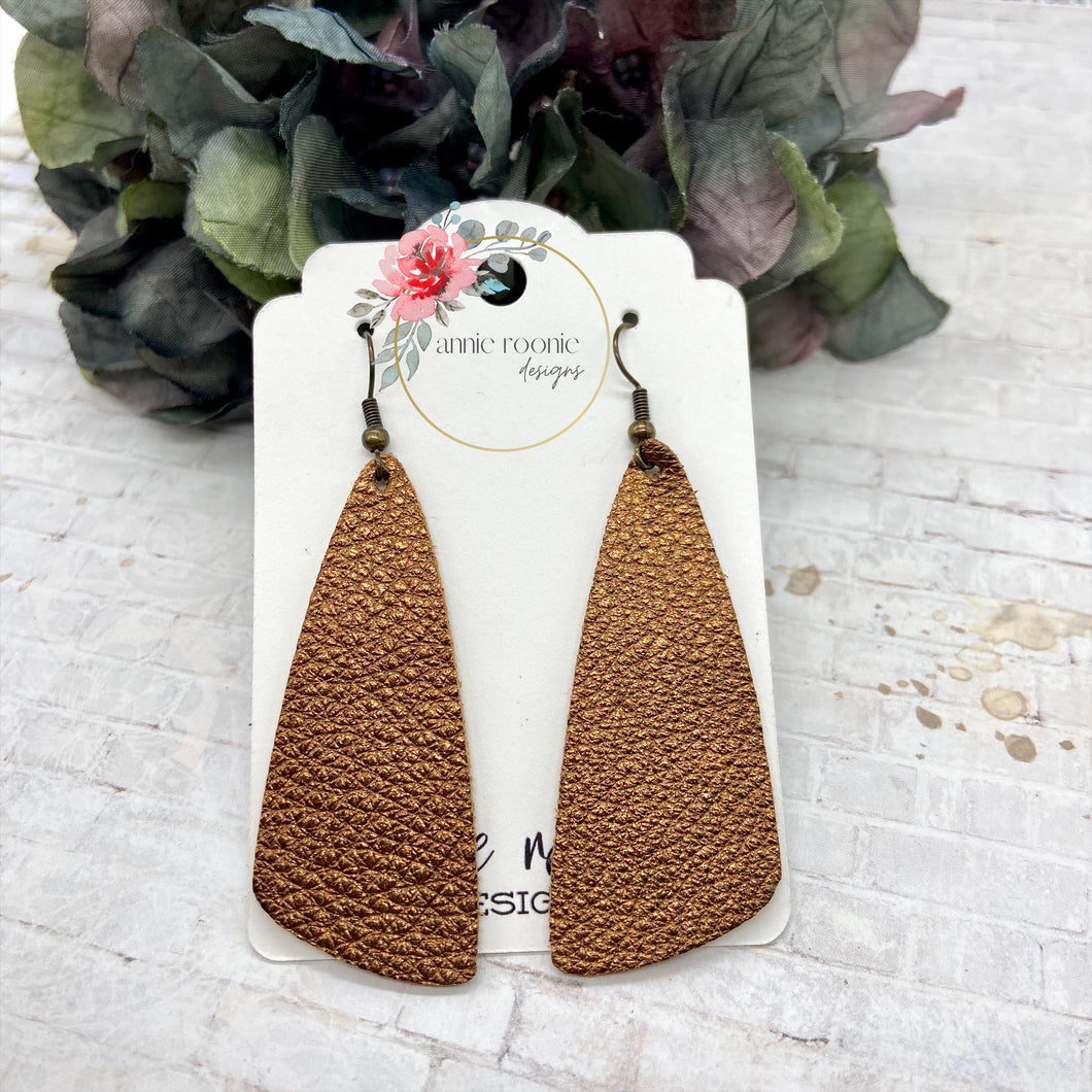 Bronze Metallic Leather Wedge Bar earrings
