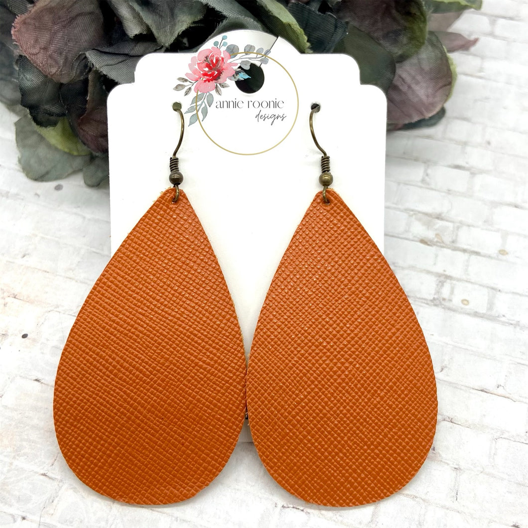 Burnt Orange Textured Leather Teardrop earrings