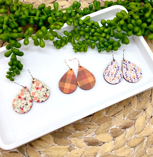 Fall Printed Wooden Teardrop earrings