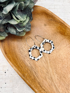 Dalmatian Spotted Cork Leather Small Hexagon cutout earrings
