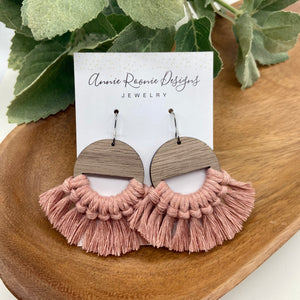 Blush Macrame + Wood earrings