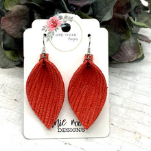 Load image into Gallery viewer, Red Striped Textured Suede Pinched Petal earrings