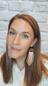 Woven Fringe Earrings in Peach leather