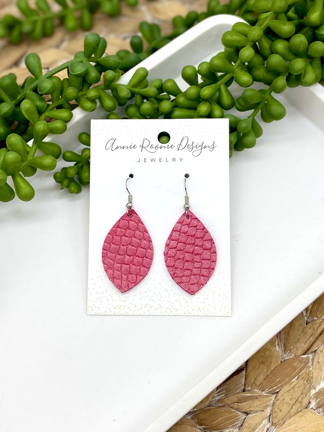 Pink Snakeskin leather Marquis earrings