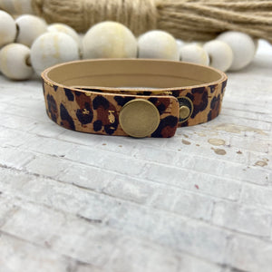 Leopard Cork Leather Sliced Cuff bracelet