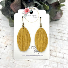 Load image into Gallery viewer, Mustard Yellow Striped Textured Suede Oval earrings