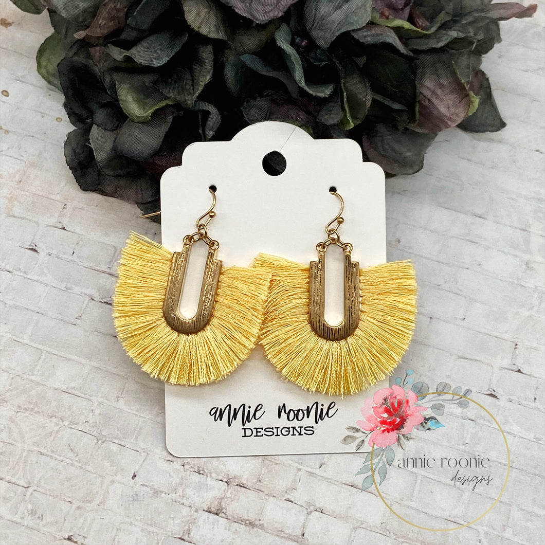 Yellow Oval fan tassel earrings