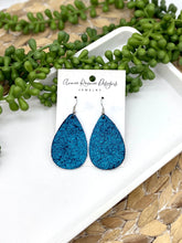 Load image into Gallery viewer, Teal Sparkle leather Teardrop earrings