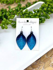 Teal Sparkle leather Pinched Petal earrings