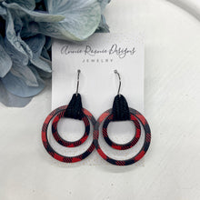 Load image into Gallery viewer, Red Buffalo Plaid Wood hoop earrings