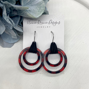 Red Buffalo Plaid Wood hoop earrings