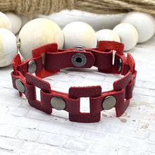 Load image into Gallery viewer, Crimson leather Rectangle link bracelet