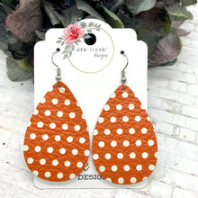 Load image into Gallery viewer, Orange Polka Dot Leather Teardrop earrings