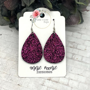 Dark Pink Sparkle Leather Teardrop earrings