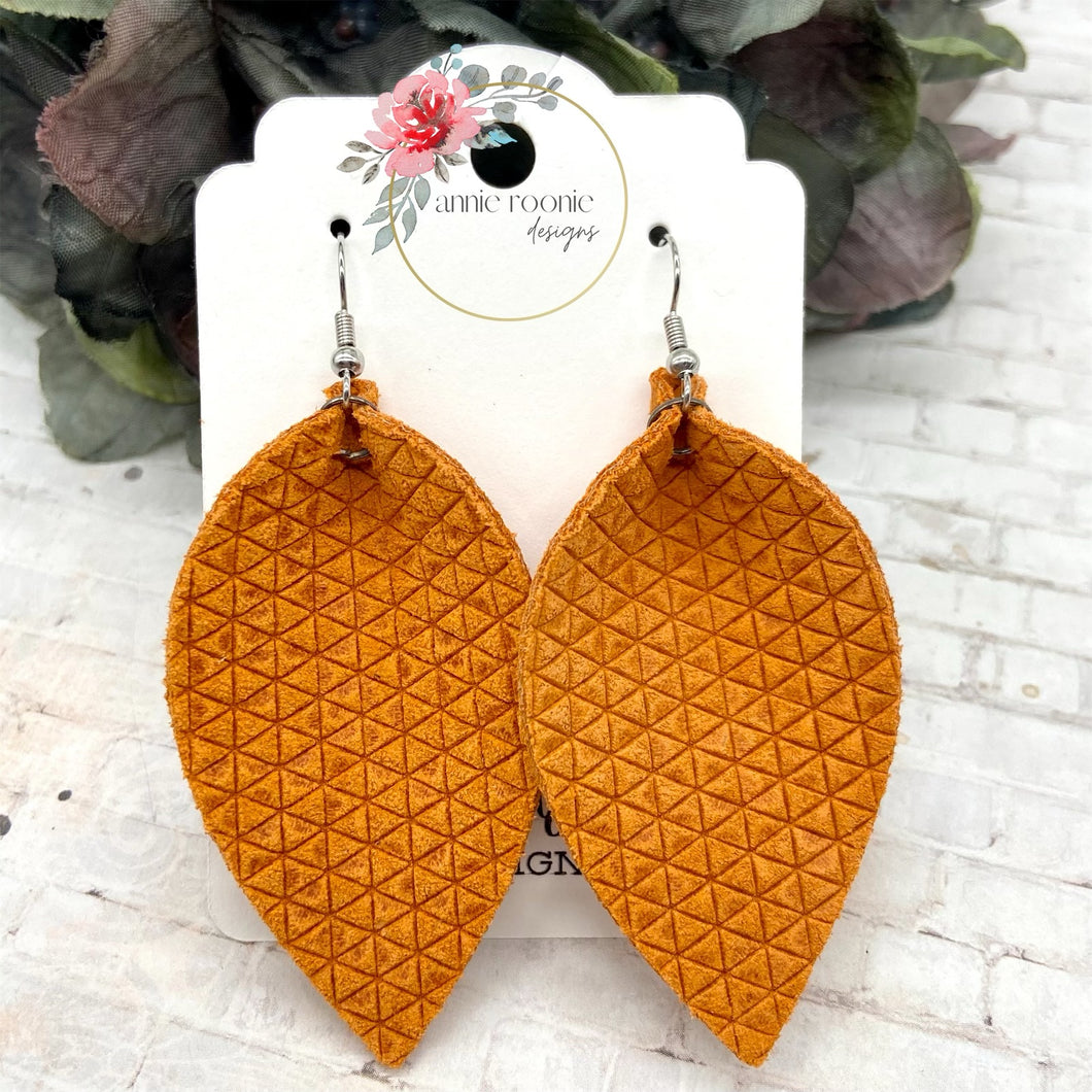 Orange Tiny Triangles Suede Pinched Petal earrings