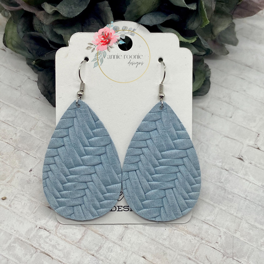 Baby Blue Braided leather Teardrop earrings