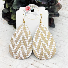 Load image into Gallery viewer, Gold Chevron Leather Teardrop earrings