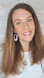 Pink Hearts Cork leather Oval cutout earrings