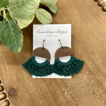 Load image into Gallery viewer, Forest Green Macrame + Wood earrings