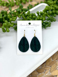 Dark Forest Green Braided Leather Teardrop earrings