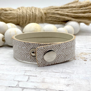 Cream Chevron Cork leather Sliced Cuff bracelet