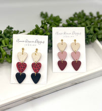 Load image into Gallery viewer, Triple Heart Clay earrings