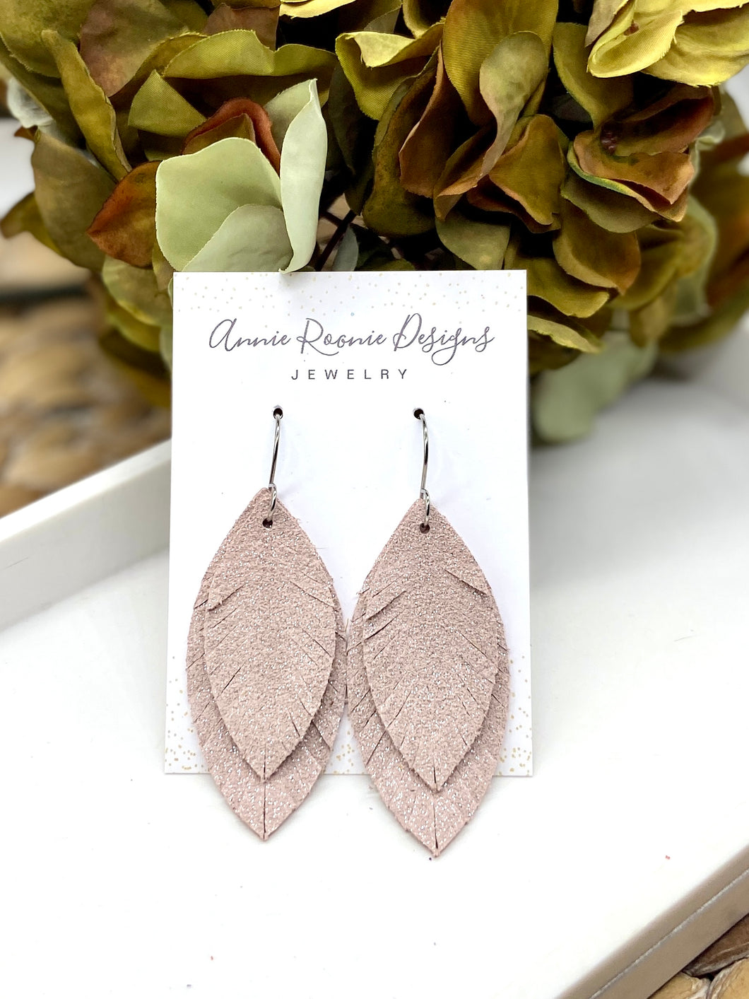 Petite Double fringe earrings in sparkle leather
