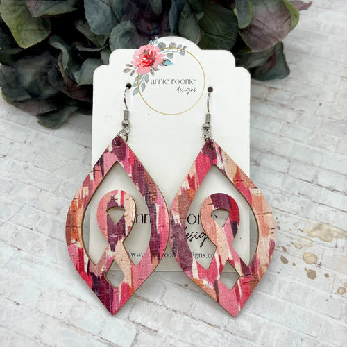 Pink Paintbrush Cork leather Breast Cancer Awareness Earrings