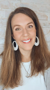 Tiny Chevron Cork leather Oval cutout earrings