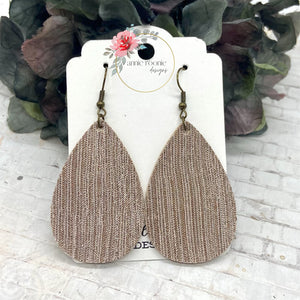 Rose Gold Metallic Striped leather Teardrop earrings