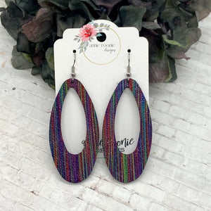Purple Striped leather Oval cutout earrings