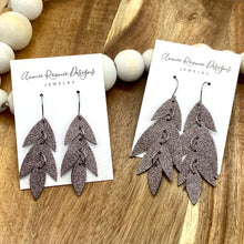 Load image into Gallery viewer, Falling Leaves Earrings in Taupe Sparkle Leather