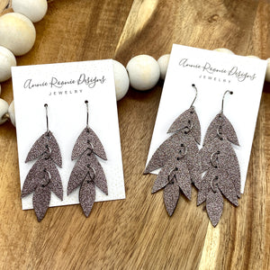 Falling Leaves Earrings in Taupe Sparkle Leather