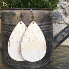 Load image into Gallery viewer, White Birch Cork Leather Teardrop earrings