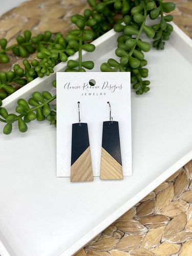 Black Acrylic & Wood Oblong earrings