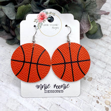 Load image into Gallery viewer, Orange Leather Basketball Round earrings