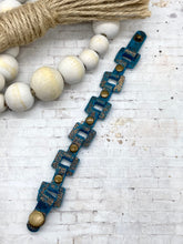 Load image into Gallery viewer, Teal &amp; Bronze Glitter leather Rectangle link bracelet
