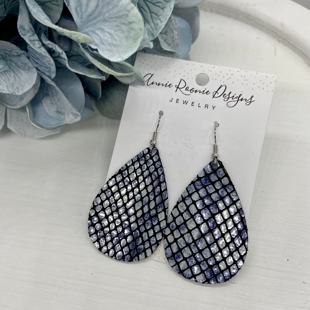 Navy Snakeskin Leather Teardrop earrings