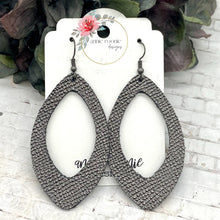 Load image into Gallery viewer, Gunmetal Silver Textured Leather Marquis earrings