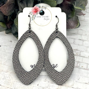 Gunmetal Silver Textured Leather Marquis earrings