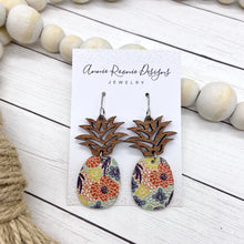 Load image into Gallery viewer, Pineapple Earrings - Wood &amp; Leather