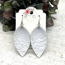 Load image into Gallery viewer, White Embossed Leather Pinched Petal earrings