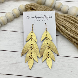 Falling Leaves Earrings in Gold Saffiano Leather