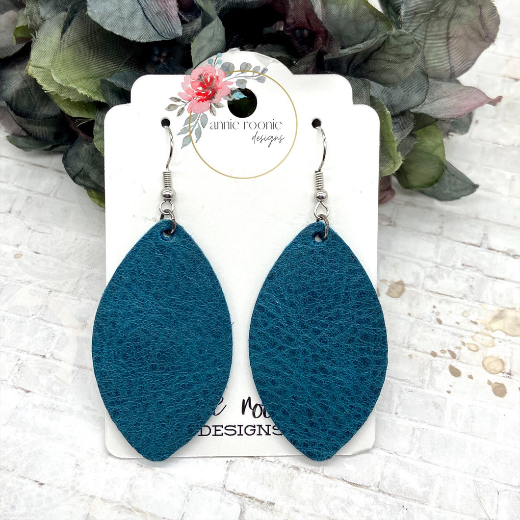 Dark Teal Leather Marquis earrings